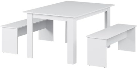 Vicco Esstisch Set Sentio, Weiß, 137.6 x 92.8 cm mit 2 Bänken, für platzsparende Nutzung in Essbereich und Küche