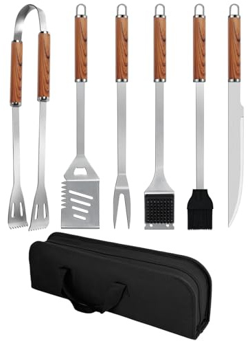 Grillbesteck Set, 6-teilig Edelstahl Grill Zubehör mit Tragetasche, Umfassendes Grillbesteck für das Grillen im Freien, Camping, Grillzubehör BBQ, Professionelle Grillzubehör für Männer Frauen