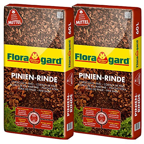 Floragard Pinienrinde 120 L (2×60 L, 15–25 mm) – dekorativer Premium-Mulch & natürliche Bodenabdeckung für Beete, Pflanzflächen, Stauden- & Gehölzbeete sowie Wege – unterdrückt Unkraut
