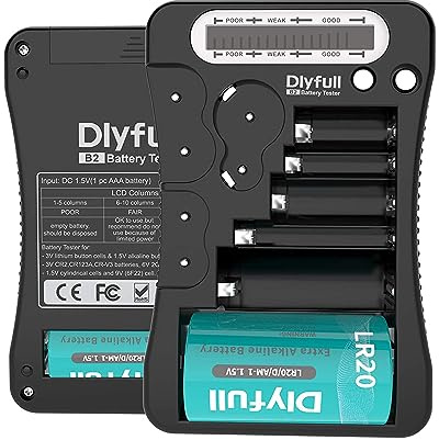 Dlyfull LCD Universal Batterietester für AA AAA C D 9V Digitaler Testgerät für CR123A CR2 CRV3 2CR5 CRP2 Batterie Testgerät für 1,5V und 3V Knopfzellen, Schwarz