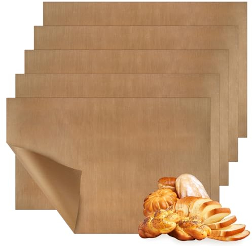 5 Stück Dauerbackfolie für Backofen 40x60cm Wiederverwendbares Backpapier Backofenmatte mit Teflon Antihaftbeschichtung Teflon Grillmatte bis 270°C Spülmaschinenfest und Zuschneidbar für Grill, Backen