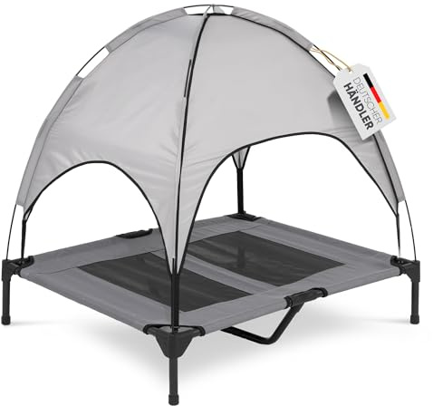 Deuline Hundeliege mit Dach erhöhtes Hundebett Garten Outdoor Haustierliege L-91x76x18/90cm GRAU 520082