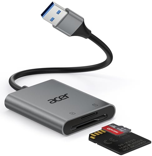 acer USB 3.0 Kartenleser mit Kabel, USB-A SD Micro SD Card Reader Aluminium Kartenlesegerät Typ A Speicherkartenleser Adapter für Computer, PC, Laptop, Kamera, SDXC, Micro SDHC, TF, RS-MMC usw.