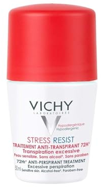 VICHY Deo Roll-on Intensiv-Anti-Transpirant Stress resist, Für leicht reizbare Haut, 72 Stunden Wirkung, Mit Anti-Transpirationswirkstoffen und absorbierenden Mineralstoffen, Dermo Tolerance, 50 ml