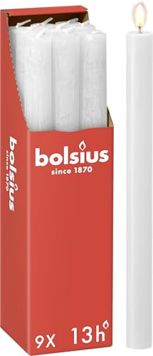Bolsius - Rustik Stabkerzen - Weiß - 9 Stück - 27 x 2.3 cm - Länge Brenndauer 13 Stunden - Unparfümierte - Enthält Natürliches Pflanzenwachs - Ohne Palmöl