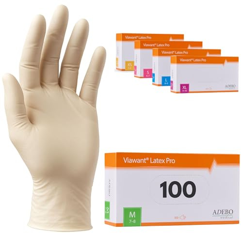 Latexhandschuhe 100 Stück | M | Puderfreie Latex Handschuhe Weiß | Texturiert, reißfest & elastisch | Untersuchungshandschuhe Einweg für Pflege & Kosmetik | Gr. XS, S, M, L, XL