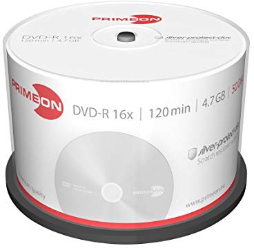 Primeon 2761204 DVD-R Rohlinge (16x Speed, 4.7GB, 120 Min, 50er Spindel), silber