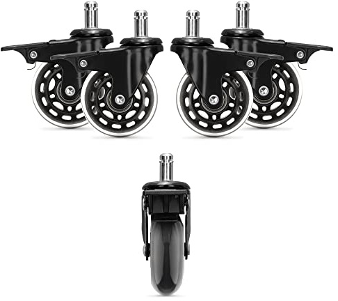 kwmobile Bürostuhl Rollen 5er Set - Hartbodenrollen für Schreibtischstuhl 10x22mm - Stuhlrollen mit Bremsen Bodenschutzrollen - schwarz transparent