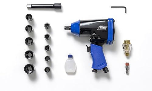 FIAC Schlagschrauber Druckluft 1/2 1086, Druckluft Schlagschrauber mit 10 Steck Nüssen + 100mm Verlängerung + Mini Öler + Kunststoff Flasche, inkl. Koffer, Dreh Moment 345Nm, Schwarz