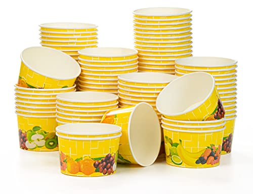 Octopus 600 Eisbecher aus fester Pappe, 260 ml, buntes Früchtemotiv | Innenbeschichtete Dessertbecher für Eis, Frozen Yogurt, Früchte und Mousse, geeignet für bis zu drei Kugeln