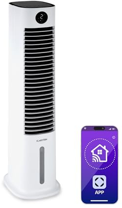 Klarstein Luftkühler mit Wasserkühlung, 5-in-1 Verdunstungskühler, Luftbefeuchter, Ventilator & Luftreiniger, Mobile Klimageräte Luftkühler mit App-Steuerung, 80W Air Cooler, 462m³/h Luftstrom