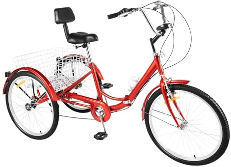MccoMMon 24-Zoll-Dreirad für Erwachsene, 7-Gang-Faltdreirad, mit Einkaufskorb, höhenverstellbar, lastenfahrrad Outdoor-Citybike, Senioren, Dameneinsatz