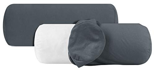 npluseins 2er-Pack Jersey Nackenrollen Baumwollbezug, 40 x 15 cm, Anthrazit | Öko-Tex Standard 100, Reißverschluss, formstabil, strapazierfähig, angenehm weich, waschbar bis 60 °C