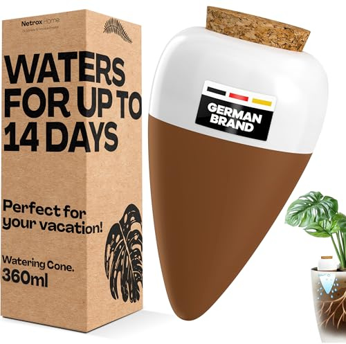 Netrox Bewässerungskegel aus Ton – ideal im Urlaub, bis 14 Tage – automatische Pflanzenbewässerung für Zimmerpflanzen, Garten & Balkon – Bewässerung, Bewässerungssystem, Wasserspender Pflanzen