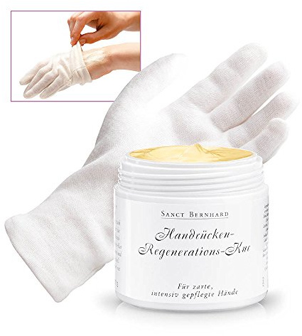 Sanct Bernhard Handrücken-Regenerations-Set mit Handrücken-Regenerations-Kur und 5 Paar Baumwollhandschuhe