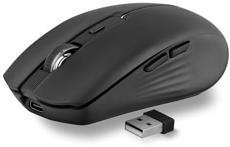 T'nB Kabellose Maus, Dual Mode Bluetooth und USB-A, Wiederaufladbar, Lange Akkulaufzeit, Leise, 1600 DPI Genauigkeit, 6 Tasten, Kompatibel mit Windows, Linus und MacOs - Schwarz