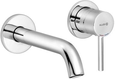 KLUDI BOZZ Zweiloch Waschtischarmatur Unterputz, Waschbeckenarmatur zur Wandmontage mit Auslauflänge 18 cm, Wasserhahn Bad wassersparend, Armatur Badezimmer in Chrom