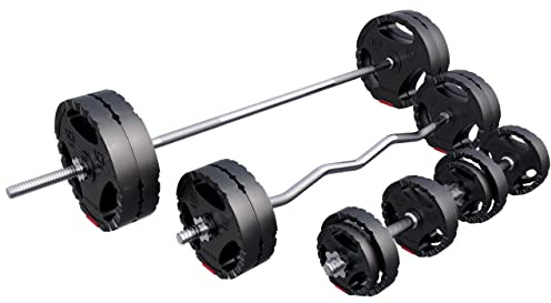 GORILLA SPORTS® Hantelset - 100kg, Langhantelstange 170cm, SZ Curlstange 120cm, 2x Kurzhanteln, Gewichte 4x1,25kg / 4x2,5kg / 4x5kg / 4x10kg, mit 8 Sternverschlüsse, Ø 30 mm, Kunststoff - Hantel Set