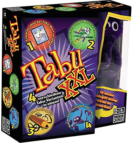 Hasbro Gaming Tabu XXL Brettspiel, Party-Edition des Spieleklassikers für unendlichen Spaß mit Freunden und Familie, Spielfiguren, Multiplayer-Spiel, 4 Personen