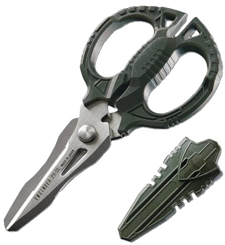 Vielseitige, kompakte Multifunktionsschere mit 4-in-1-Kombiklinge - schneidet Leder, Kupferdraht (inkl. Netzkabel), CDs, dickes Seil und mehr. Hergestellt in Japan. ENGINEER PH-55