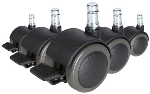 hjh OFFICE 619037 5X Hartbodenrollen mit Feststellbremse 10mm / 50mm Stuhlrollen Bürostuhl für Harte Böden