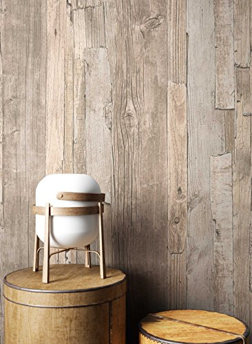 Holz Tapete Vlies Beige Braun Grau Edel | schöne edle Tapete im Holzwand Design | moderne 3D Optik für Wohnzimmer, Schlafzimmer oder Küche inkl. Newroom Tapezier Profibroschüre mit super Tipps!