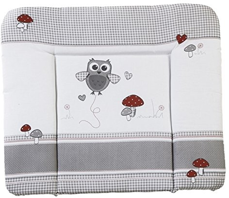 roba Wickelauflage Adam & Eule - Weiche Wickelunterlage 85 x 75cm mit Eulen Motiv - Auflage für Wickeltisch PU beschichtet - Grau kariert