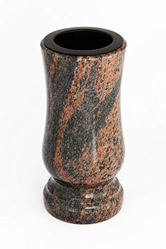 Afterglow Stilvolle Grabvase aus echtem Granit Gneis Barap Halmstad Höhe 20 cm/Ø 10 cm Grabschmuck wetterfest frostsicher Granitvase mit Kunststoffeinsatz Friedhofsvase