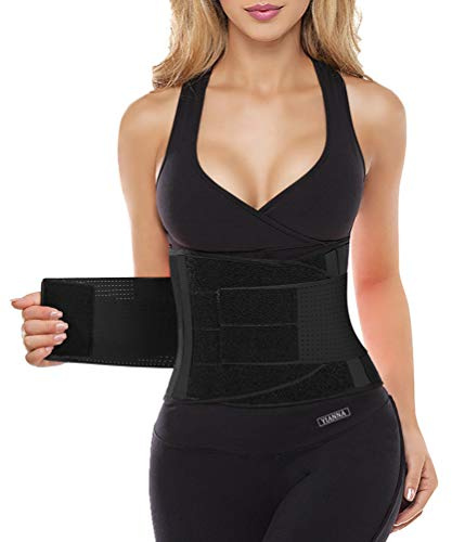 YIANNA Korsett Damen Bauchweg Stark Formend Sport Bauchweggürtel Bauchgurt Nach Geburt Waist Trainer Body Shaper Schwitzgürtel Corsage Shapewear Schwarz 8002 S