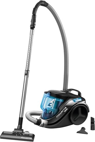 Rowenta Compact Power Cyclonic, Bodenstaubsauger beutelloser, entfernt tiefsitzenden Schmutz, 750 Watt, 1,5 Liter Fassungsvermögen, leichte Entleerung, Staubsauger leise, schwarz/blau, RO3731