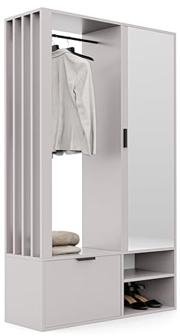 GREKPOL 100x33x190 cm (Rechts/Links) Garderobe Set mit Spiegel - Flurgarderobe Set Cashmere - Garderobenschrank Flur mit Sieben Regalböden und Kleiderhaken