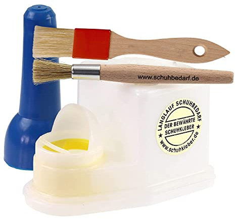 Klebstoff Sparbehälter luftdichter Leimspender 0,9L 2x Pinsel Kontaktkleber | für Schuhkleber, Holzleim und Bastelkleber, sauber dosierbar, robust und wiederverschließbar für Werkstatt, Hobby