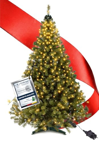 Künstlicher Weihnachtsbaum 150 cm 2-in-1 Set, Dichte PVC-Zweige, Tannenbaum Künstlich mit Lichterkette, Stabiler Christ