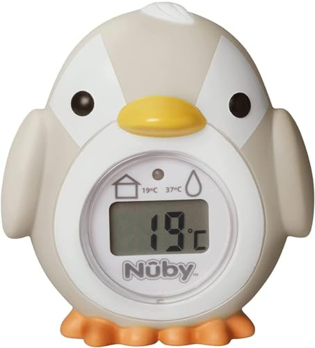 Nuby - Badethermometer für Babys in Pinguinform - Leicht lesbarer Bildschirm - BPA-frei - Grau - Geeignet ab 0 Monaten