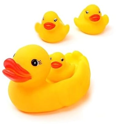 Noaxylic 4 Stück Badespielzeug Gelbe Entenfamilie, Badeente Familie, Quietscheente, badetiere, Weiche Enten Badespielzeug Set klassisches Quietscheentchen für Badewanne, Strand und im Pool