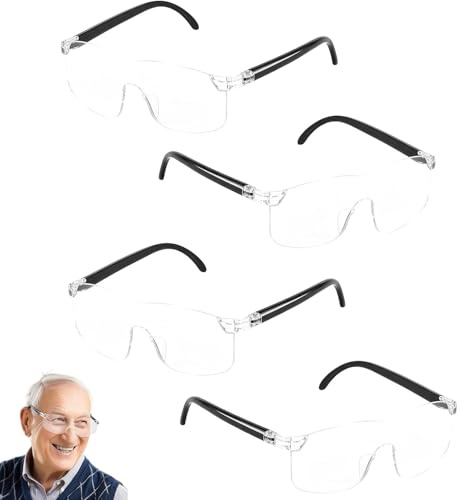 4 Stück Lupenbrille, Vergrößerungsbrille mit 300%, 500%, 800%, 1000% Vergrößerung, Brillenlupe für Brillenträger, Anti-Blaulicht, Ideal für Fernarbeit, Lesen, Nähen