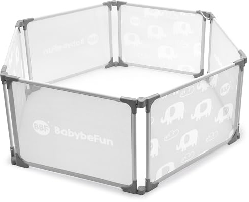 BabybeFun Laufstall Baby – 6-teilig & erweiterbar – Laufgitter Baby aus Stahl mit weicher Stoffummantelung - Laufstall faltbar & vielseitig einsetzbar (6-)
