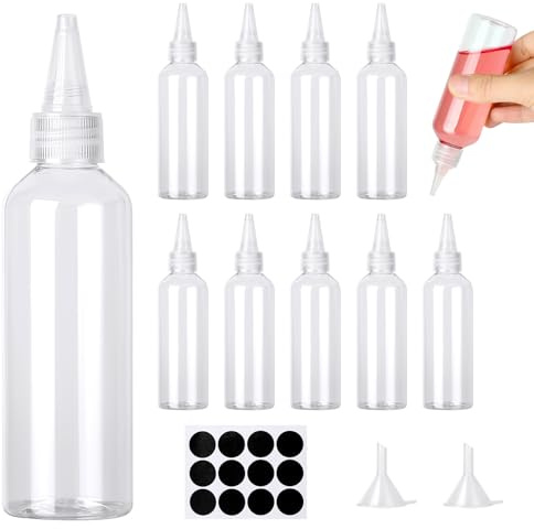 Amentalove 12 Stück 100ml Quetschflaschen Kunststoff, Klein Squeeze Flaschen, Spritzflaschen mit Trichtern Etiketten für Flüssigkeiten, öl, Sauce, Pigment-Aufbewahrungsflaschen, Dressingshaker