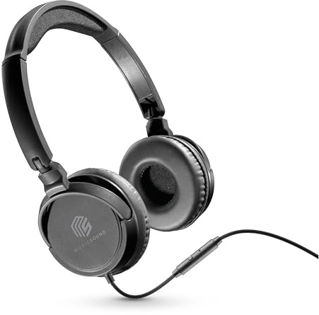 Music Sound | Bügelkopfhörer mit Kabel Over Ear Basic | On-Ear-Kopfhörer Faltbarer Kopfbügel mit 1,2 m Anti-Tangle-Kabel und integriertem Mikrofon - 3,5-mm-Klinkenanschluss – Farbe Schwarz