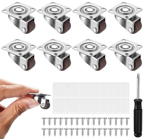 8 Stk Möbelrollen Kleine Lenkrollen, 360 Grad Mini Transportrollen Schwerlastrollen, 25mm Universal Kleine Räder Kugelrollen für Möbel Strandkorbrollen, Mini Möbelrollen zum Kleben oder Schrauben