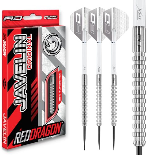 RED DRAGON Darts - Javelin 24g Steeldarts | Originalserie Dart Set – 85% Tungsten Dartpfeile – Profi Dart Pfeile inkl. Dartflüge & Dartschäfte