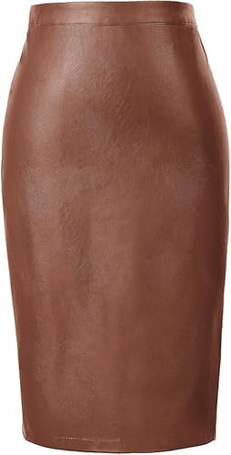 Belle Poque Damen Bleistiftrock Hohe Taille Midirock Knielang Lederrock | Mittlerer Rückenschlitz am Saum, Moderate Elastizität, eleganter Midirock, Büro und Freizeit, für Herbst und Winter