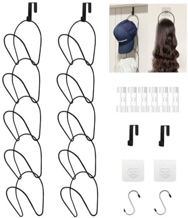 LINFIDITE Cap Halter Tür Hut Racks, Baseball Cap Halterung Schrank hängende Einstellbare Huthalter,für Schals Handtaschen Handtücher Kleidung Krawatten mit Haken zum Aufhängen, 10 Stück schwarz