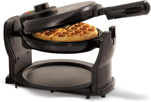 bella Klassisches rotierendes belgisches Waffeleisen mit antihaftbeschichteten Platten, abnehmbarer Tropfschale, einstellbarem Bräunungsgrad und kühlen Griffen, Schwarz