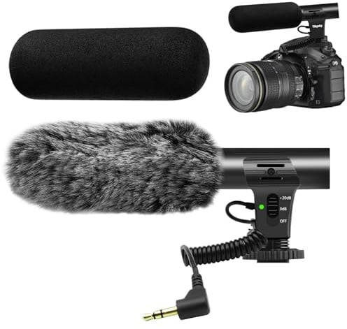 Videomikrofon für DSLR-Interviews, Kamera Mikrofon Shotgun-Mikrofon für Canon, Nikon, Sony, Panasonic, Fujifilm, Videomikrofon mit Windschutz, 3.5 mm Klinke