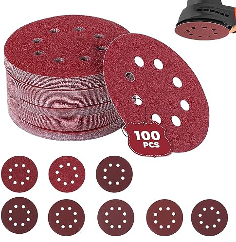 Sinand 100 Stück Schleifpapier 125mm Klett, Schleifscheiben 8 Loch,P40/P60/P80/P120/P180/P240/P320/P400 Exzenter Runde Schleifpapier