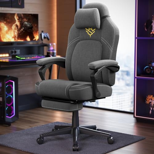 SONGMICS HOME Gaming-Stuhl, ergonomischer Computerstuhl mit Fußstütze | Bürostuhl, Drehstuhl mit Kopfkissen, PU, höhenverstellbar, tintenschwarz, CATHY Kollektion OBG072G01