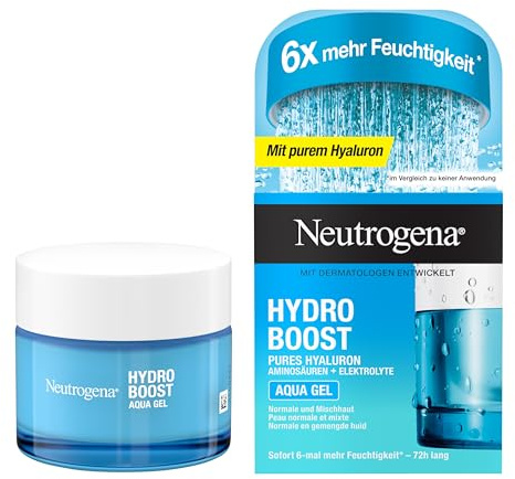 Neutrogena Hydro Boost Aqua Gel, feuchtigkeitsspendende Gesichtscreme mit Hyaluronsäure, Aminosäuren und Elektrolyten, schnell einziehende Feuchtigkeitscreme für normale und Mischhaut 50 ml