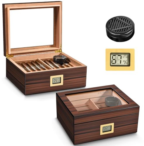 Volenx Humidor Zigarren, Handgefertigter Humidor mit Hygrometer und Luftbefeuchter für bis zu 20-25 Zigarren, Tolle Geschenke für Männer