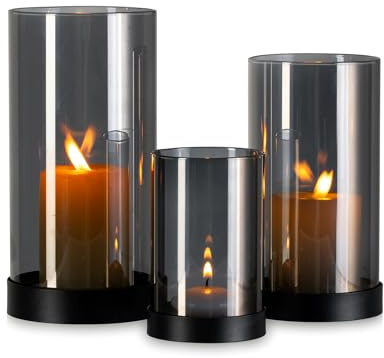 Staymoment Windlicht Glas Windlichter Schwarz: 3er Set Windlicht Outdoor Tischdeko Glaszylinder Kerzenhalter Metall Modern Deko Wohnzimmer Badezimmer Terrassen Windlichter Draußen und Drinnen Teelicht
